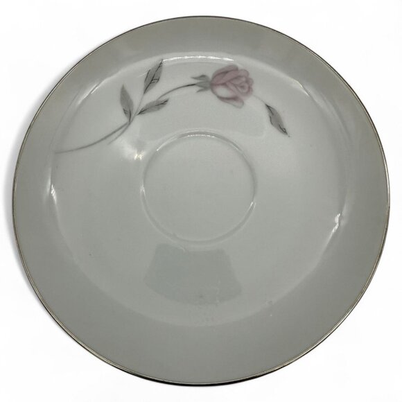 Mikasa Primrose Saucer 6" Floral Design White & Pink With Silver Trim - Picture 1 of 6
